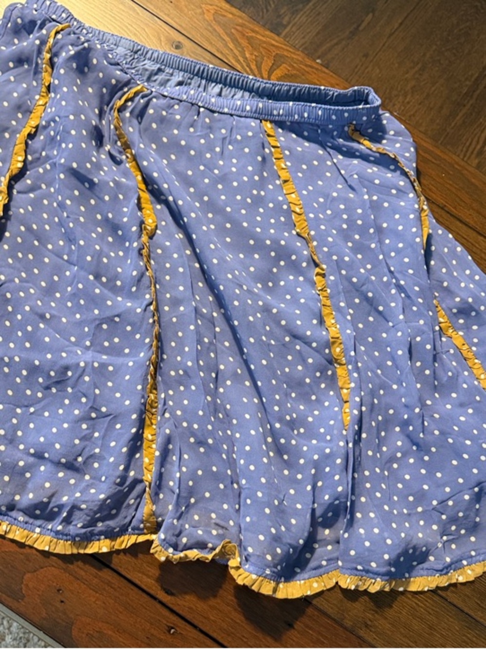 Maeve Anthropologie Chiffon Swing Knee-Length Skirt Blue/Camel Dot XL EUC Lined